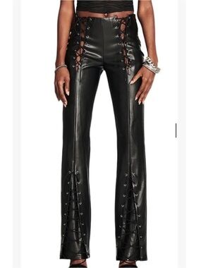 IAMGIA Women's Black Faux Leather Lace-Up Pants